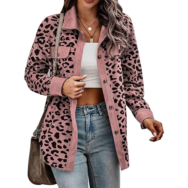 Amazon.com: Tednrk Womens Leopard Corduroy Jackets Oversized Color
